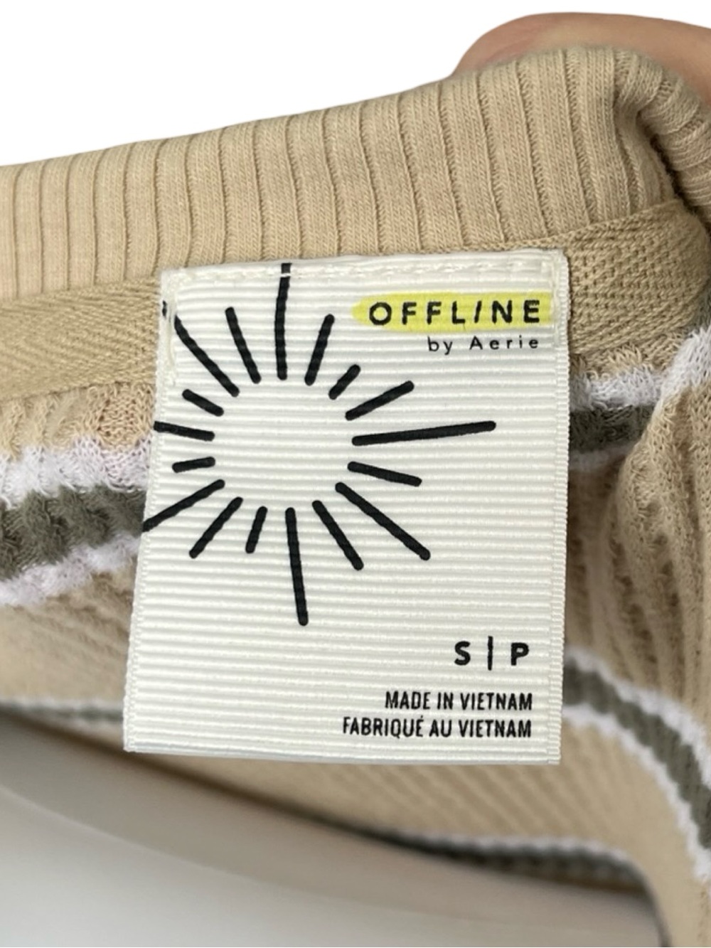 Offline by Aerie Waffle Knit Pullover Striped Tan Green Oversized Size Small - Picture 5 of 8